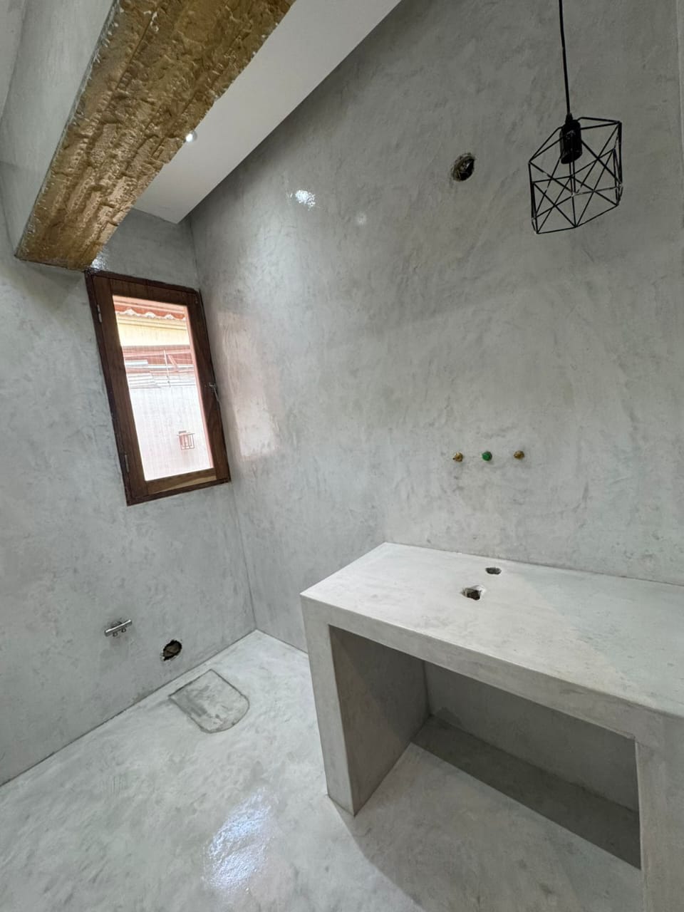 Project photo showing seamless wall and counter finishes in a bathroom